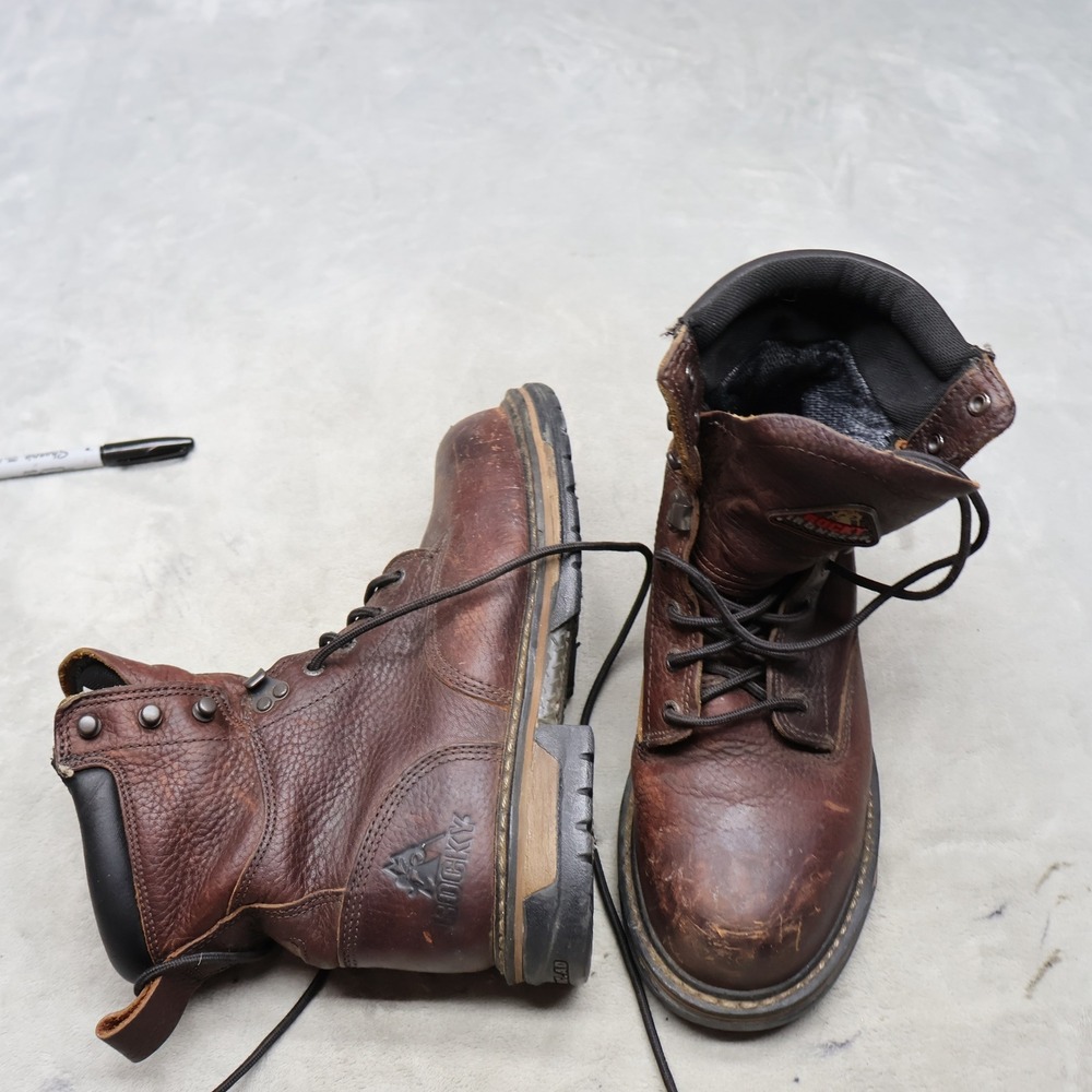 Rocky Men 8W Work Boots Brown Leather Ironclad Steel Toe Lace Up Waterproof 6693